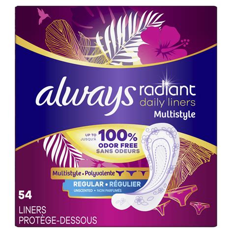 always panty liners radiant|always radiant daily liners long.